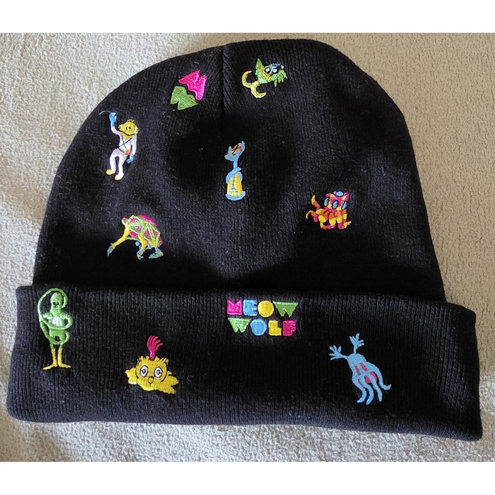 Meow Wolf Beanie Black Unisex Hat Knit Cap Skull Winter Warm Slouch